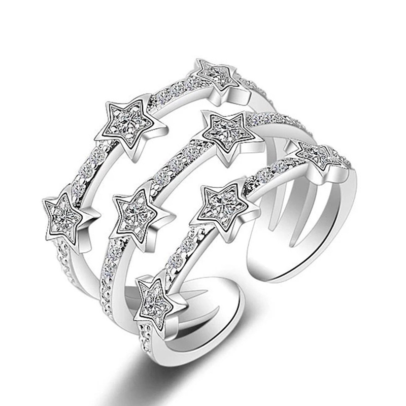 Nhẫn hở nhiều lớp đính đá zircon hình ngôi sao thiết kế thời trang cho nữ