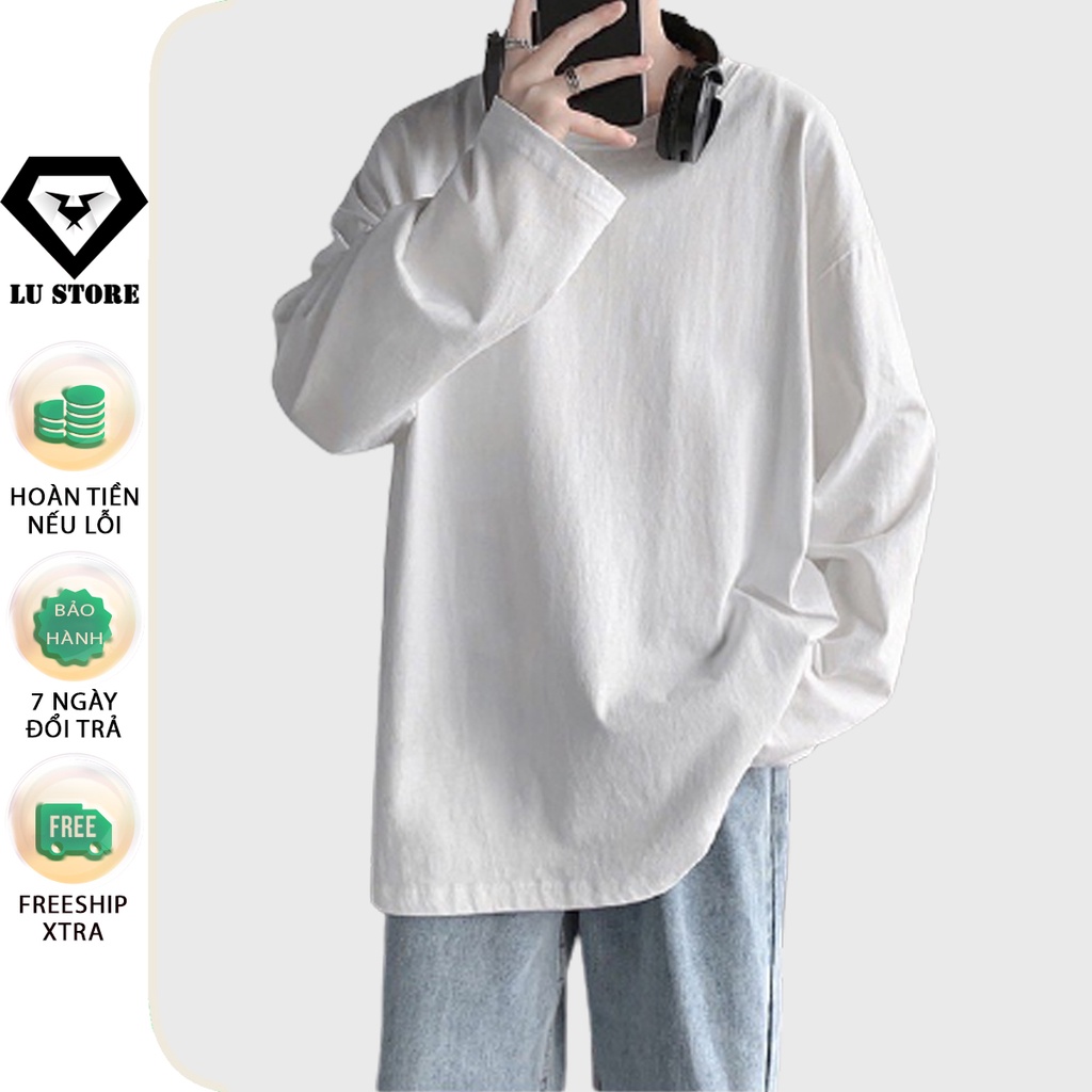 Áo thun trơn tay dài dáng rộng màu basic unisex Lu Store | BigBuy360 - bigbuy360.vn