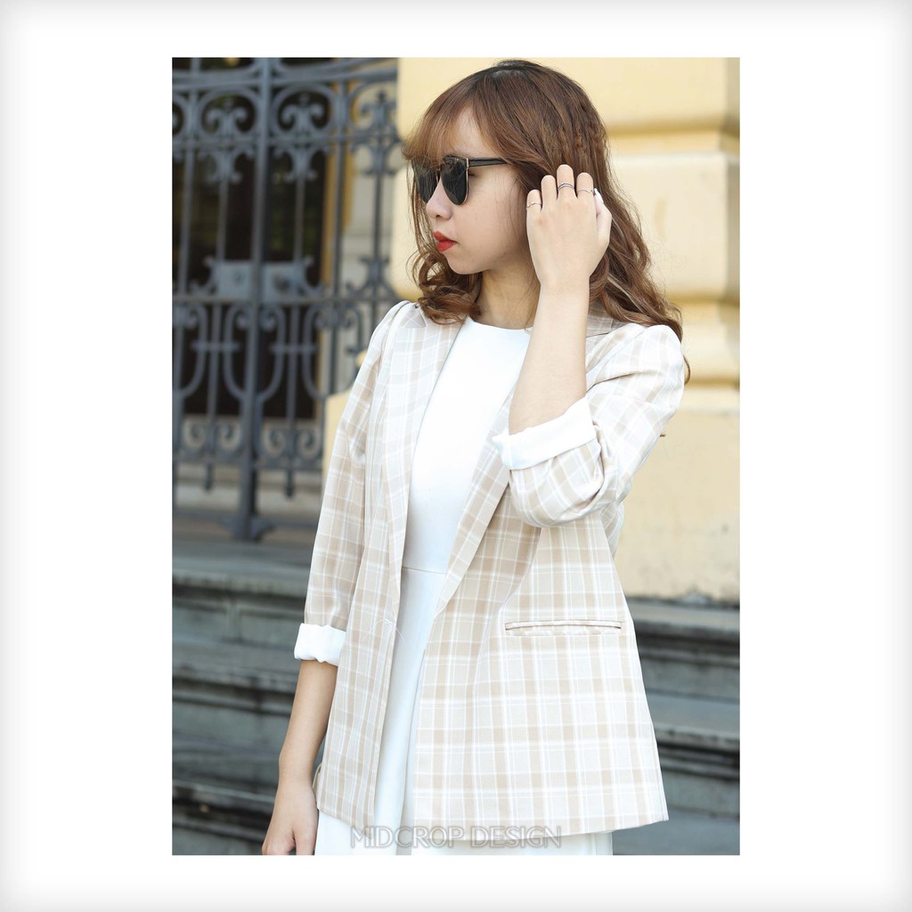 Blazer hai lớp dày dặn đứng dáng kẻ nâu sáng (ảnh tự chụp) | BigBuy360 - bigbuy360.vn