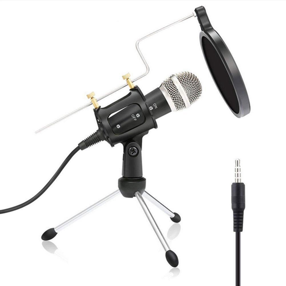 Micro ngưng tụ chuyên nghiệp cho PC máy tính + Đế cho điện thoại di động Android 3,5 mm Micrô Karaoke mic thu âm