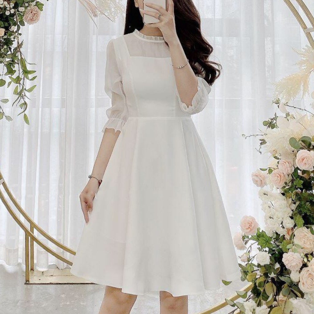 Đầm trắng voan xòe dịu dàng nữ tính | BigBuy360 - bigbuy360.vn