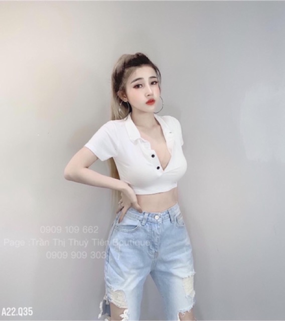 Áo Croptop nữ cổ bẻ chất lụa mềm mịn - freesize dưới 51kg - Carotshop - CRS