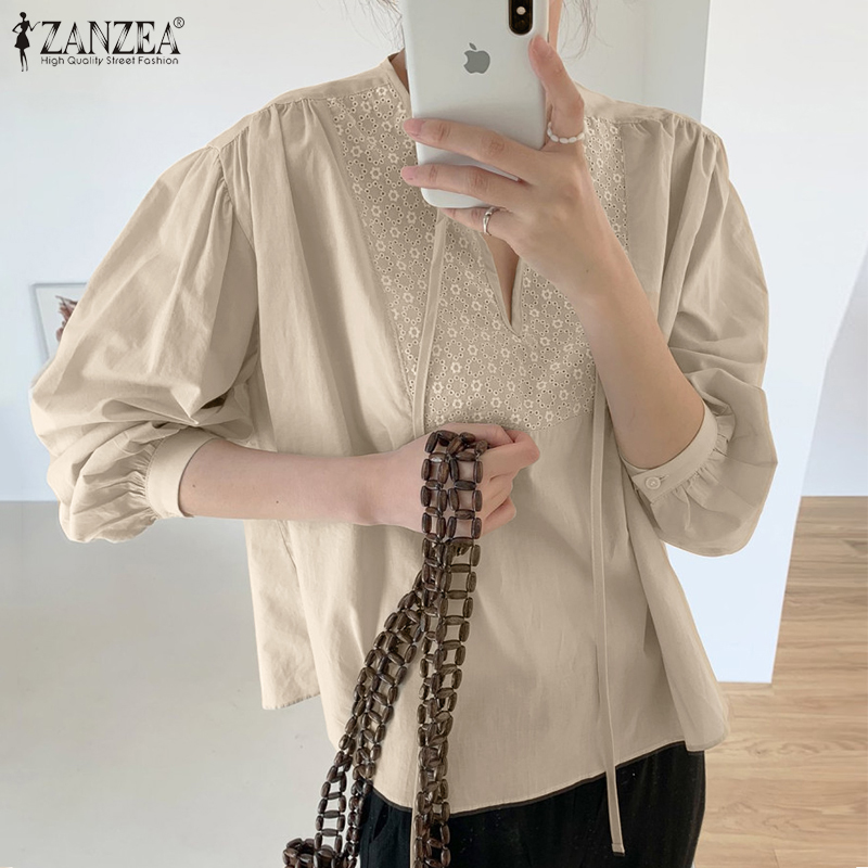 Áo Kiểu ZANZEA Tay Dài Thêu Hoa Cổ Chữ V Thường Ngày Cho Nữ