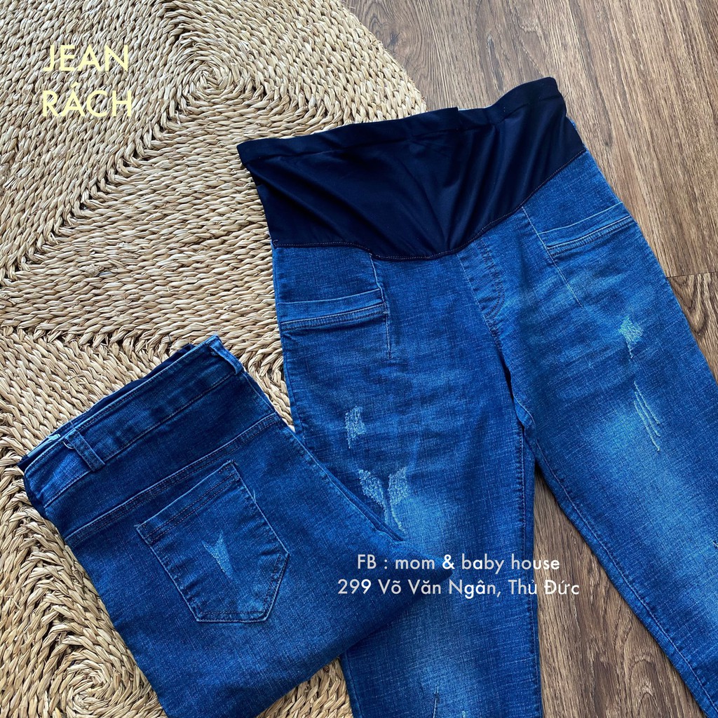 EVERMOM | Quần baggy Jean bầu túi vuông rách
