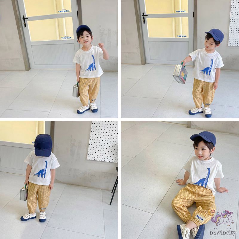 Áo Thun Tay Ngắn In Hoạt Hình Khủng Long Kiểu Hàn Quốc Thời Trang Mùa Hè Cho Bé Trai