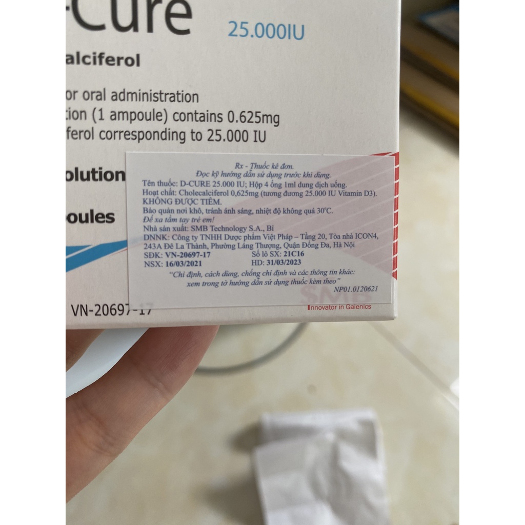 Ống Vitamin D3 Dcure dự phòng và bổ sung vitamin D hộp 4 ống