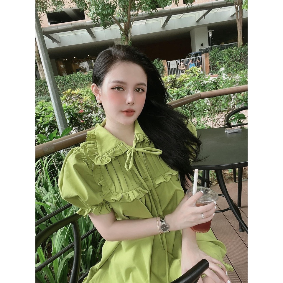 Váy Babydoll,Đầm Nữ Bigsize,Đầm Babydoll Ulzzang Dạo Phố Cột Nơ Tay Phồng Che Khuyết Điểm Cho Người Mập 50.90kg