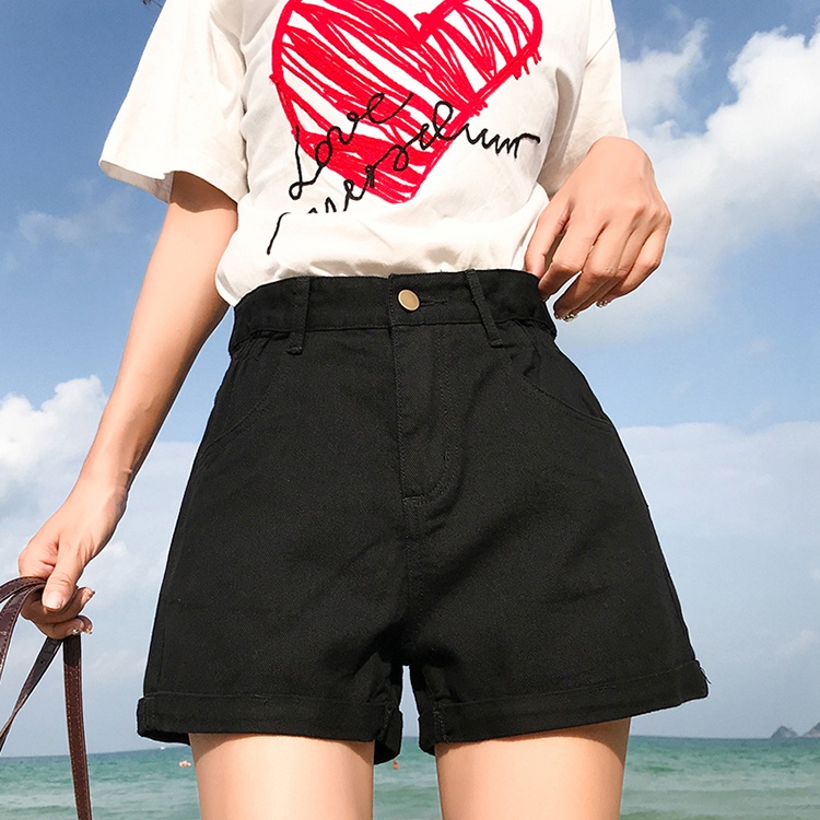Quần short denim ống rộng lưng cao thời trang mùa hè Hàn Quốc cho nữ