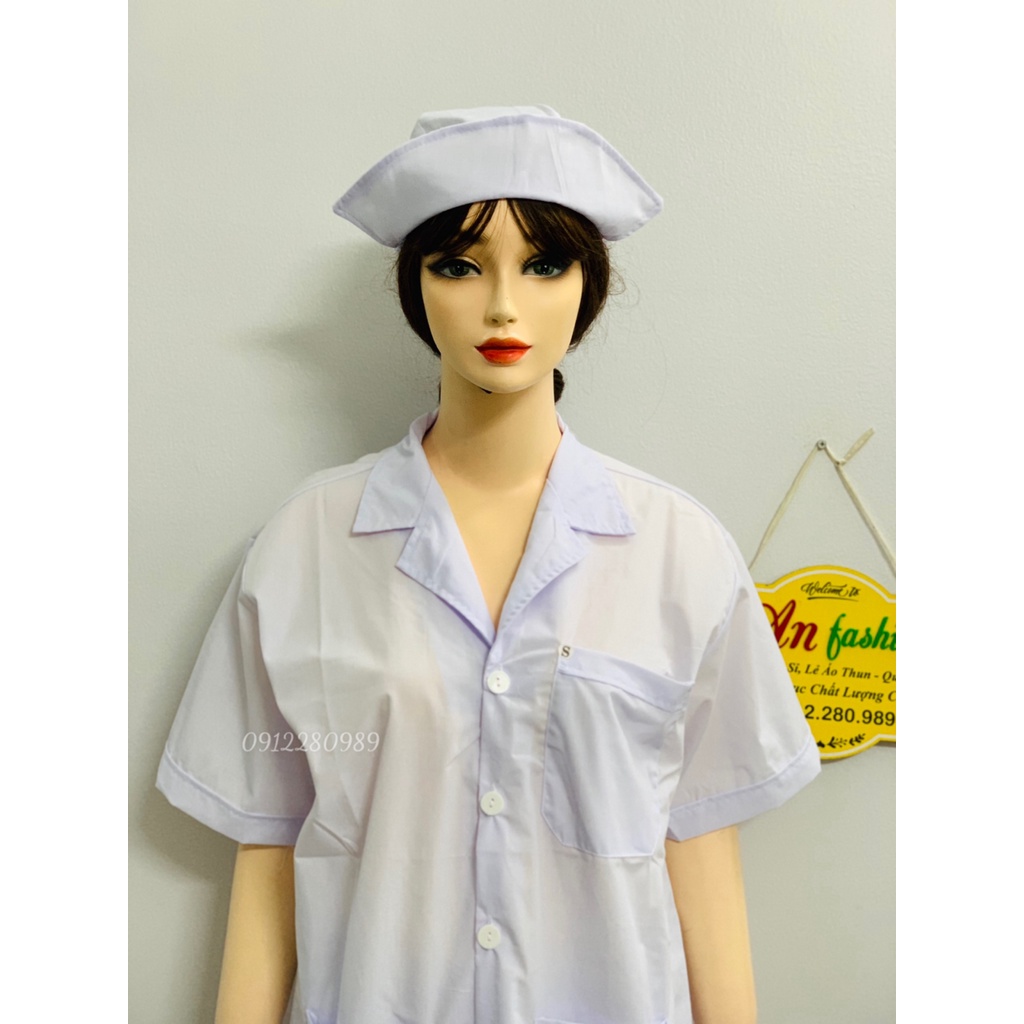 Áo blouse y tế form xuông nam nữ tay ngắn vải kate 3 túi vuông_ Hình chụp thật