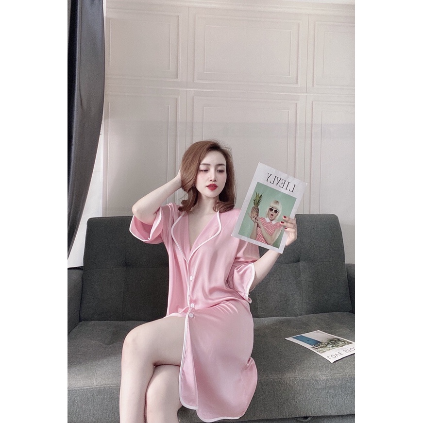 Đầm váy ngủ kiểu sơmi mặc nhà, chất latin cao cấp (mẹ bầu | sau sinh bon chen thoải mái) dưới 80kg | BigBuy360 - bigbuy360.vn