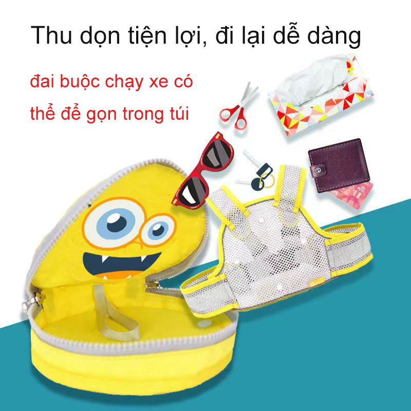 Đai Đi Xe Máy An Toàn Cho Bé 1-10 Tuổi Bản Nâng Cấp, Vải Thoáng Khí Dày Dặn Chống Ngã , Kết Hợp Balo Hình Thú Dễ Thương