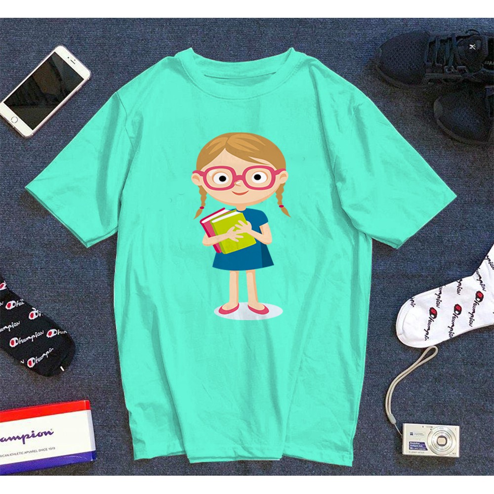 Áo thun Cotton Unisex - Cô gái - Phong cách - Cô gái ham học