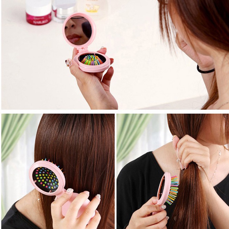 Lược Gấp Mini Kèm Gương 2 Trong 1 Dễ Dàng Mang Theo Thiết Kế Dễ Thương