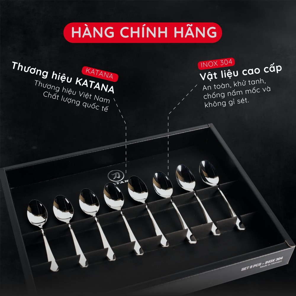 Set 8 thìa uống trà, cafe cao cấp inox 340 KATANA Elegance - vân trơn sáng bóng - VTK281