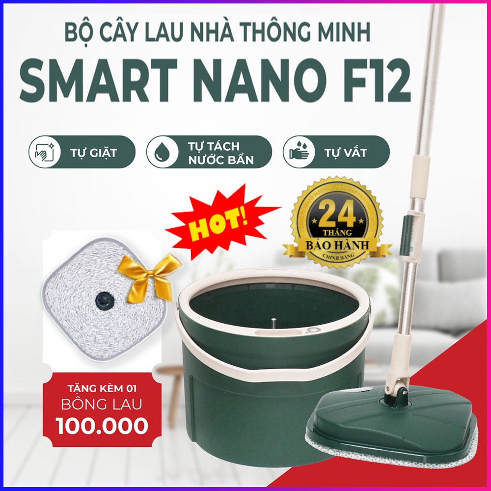 Tự Động Tách Nước Bẩn Cây, Chổi Lau Nhà Thông Minh Smart Nano F12 - Cây Lau Nhà Tự Vắt, Tự Tách Nước Bẩn