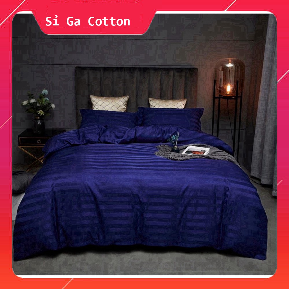 Bộ 4 Món Ga Gối SỌC 3F Vải Cotton Lụa Hàng Chuyên Cho Gia Đình Và Khách Sạn - Vàng Chanh- Sỉ Ga Cotton