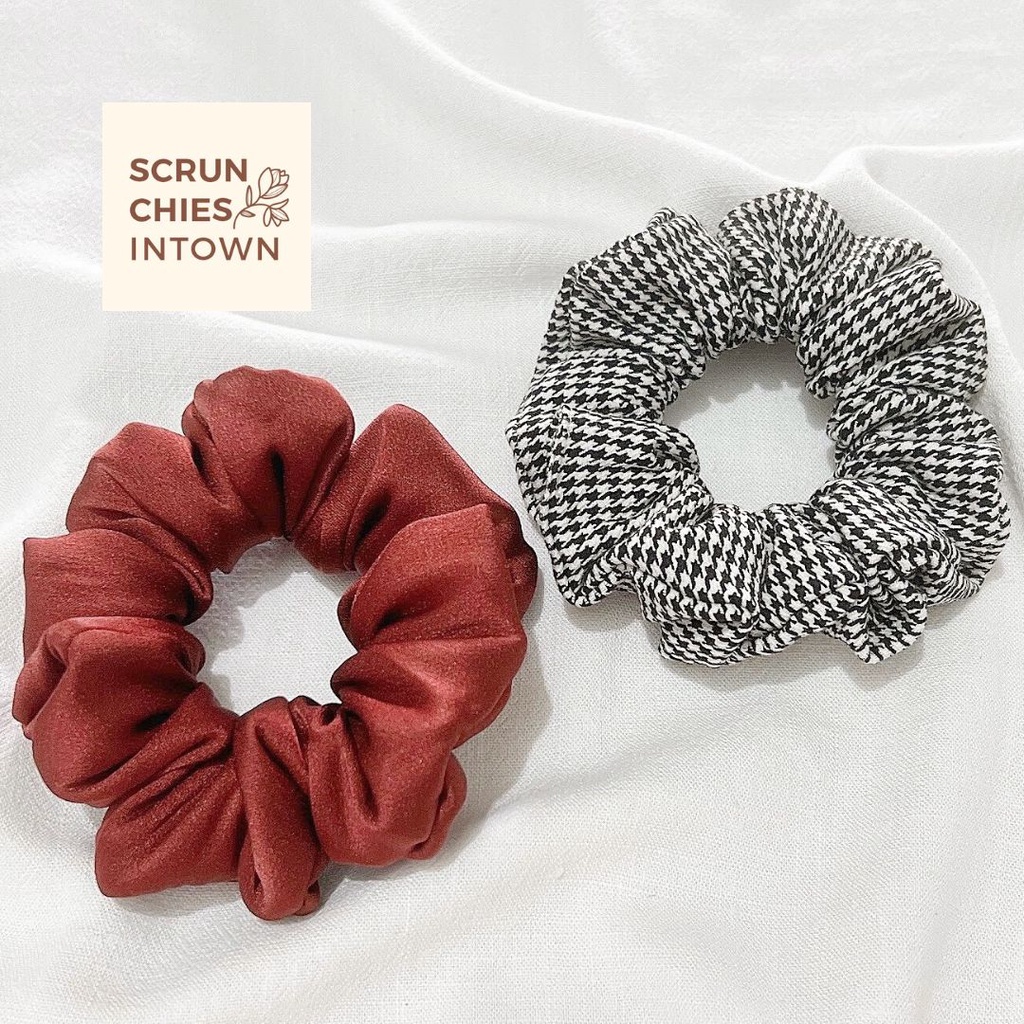 Scrunchies cột tóc vải lụa đỏ nâu trendy - Sangria | scrunchies.intown