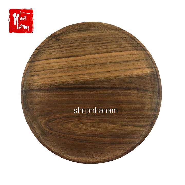 Đĩa gỗ óc chó dáng tròn khay đựng đồ ăn đĩa gỗ óc chó nhập khẩu phụ kiện bàn ăn chụp ảnh decor