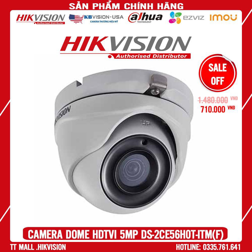 Camera Dome trong nhà HDTVI 5MP Hikvision DS-2CE56H0T-ITMF vỏ sắt chính hãng bảo hành 2 năm