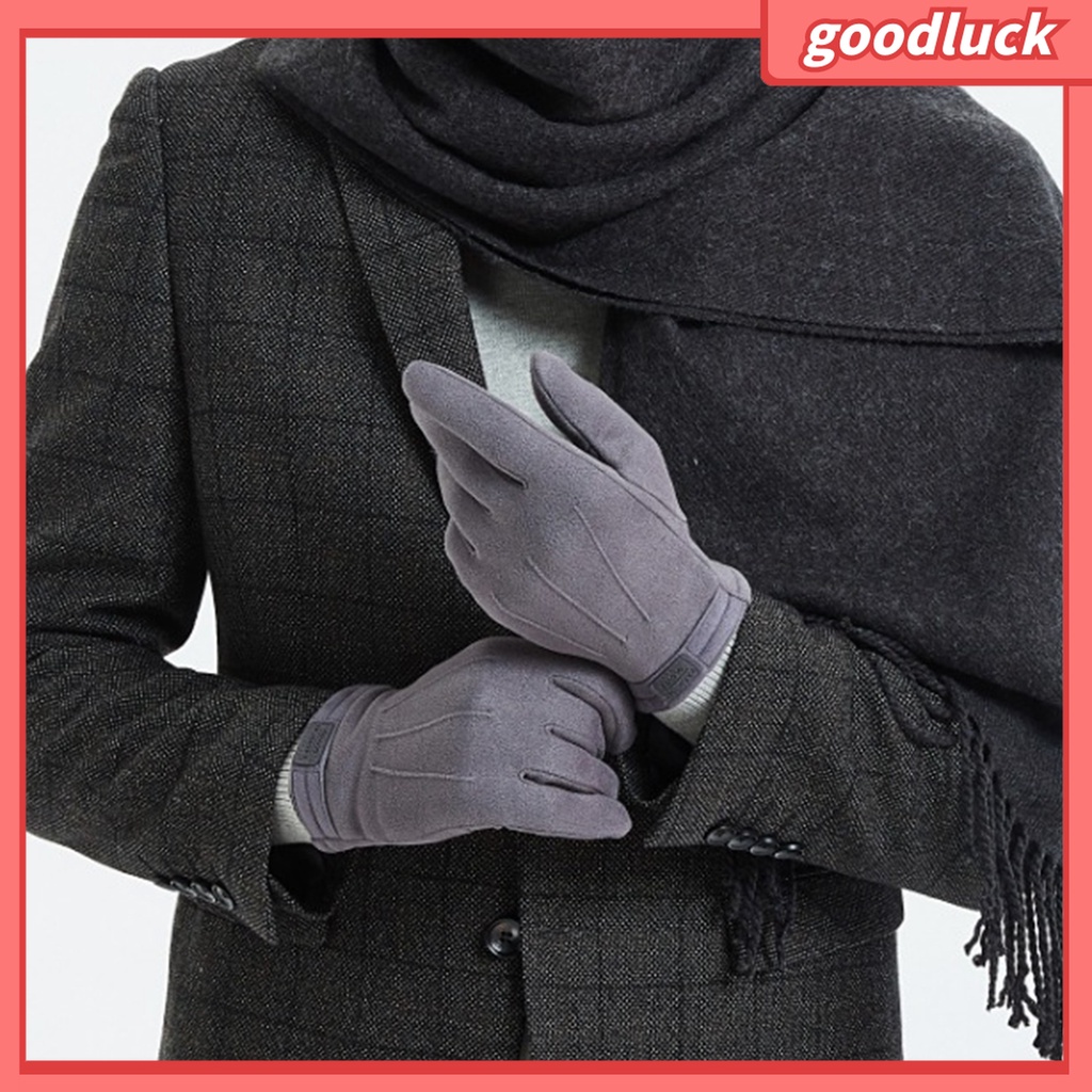 1 Đôi Găng Tay Da Lộn Lót Lông Giữ Ấm Có Thể Chạm Màn Hình Cảm Ứng Dành Cho Nam
