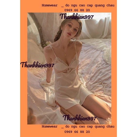 Váy ngủ lụa hai dây sexy có lót tai nhỏ xịn trắng tiểu yêu oi bức ảnh này em thư, quyến rũ II019.
