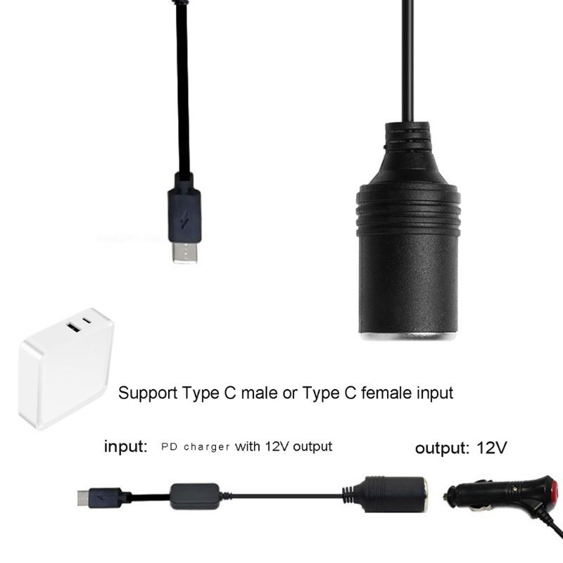 Dây Cáp Nguồn USB C PD Female Type C Male Sang 12V Cho Máy Ghi Âm GPS E-Dog Xe Hơi