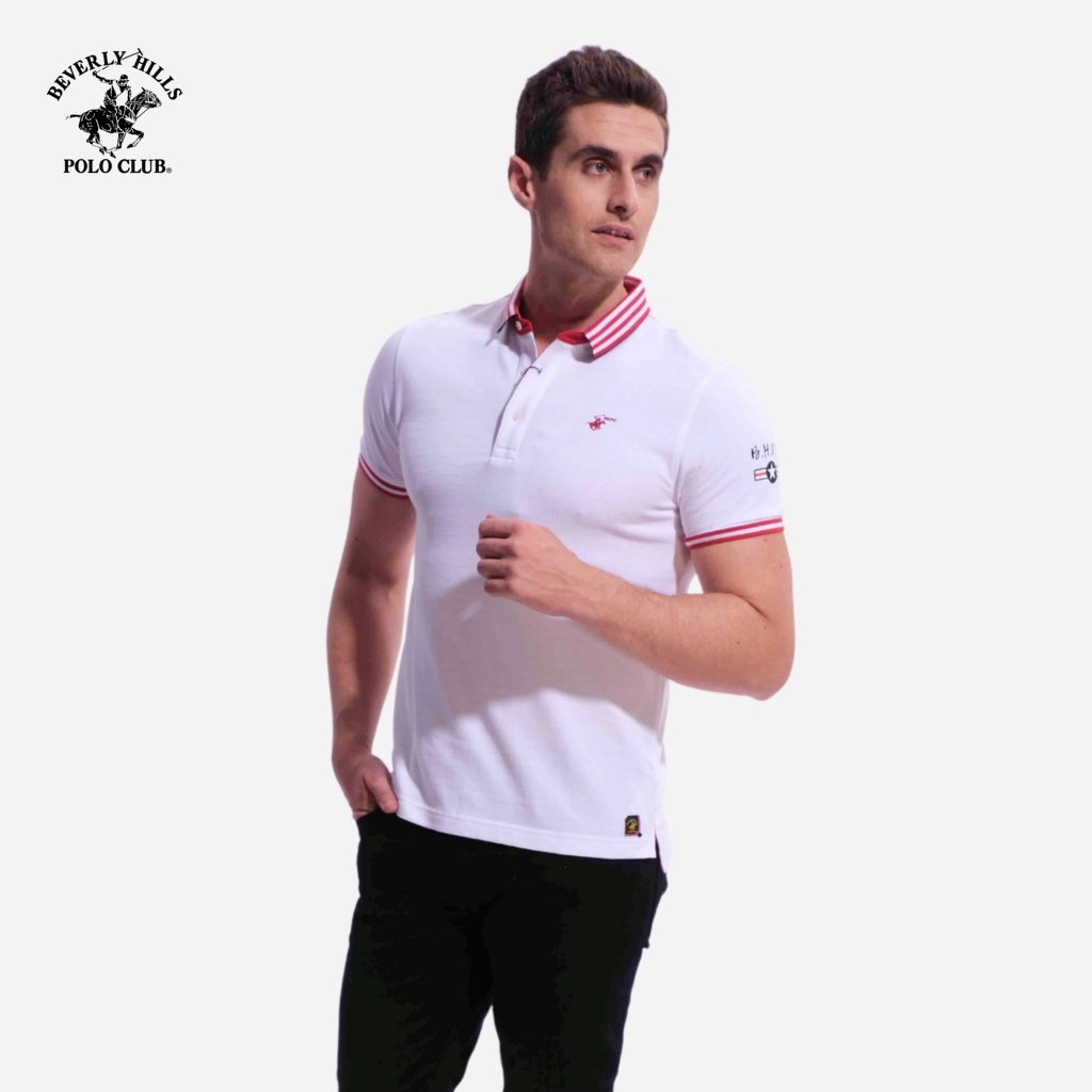 Áo polo Ngắn tay Nam Beverly Hills Polo Club Slim Fit Cotton màu Trắng - PMSSW21TL001