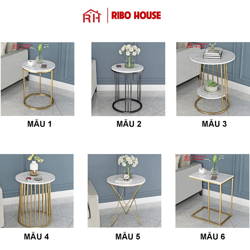 Bàn trà sofa RIBO HOUSE mặt đá tròn hình vân mây khung kim loại sơn tĩnh điện nội thất phòng khách cafe ban công RIBO50