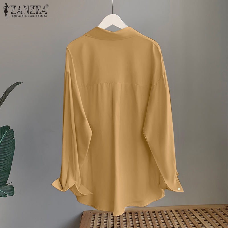Zanzea Áo Sơ Mi Nữ Tay Dài Màu Trơn Có Túi Thời Trang
