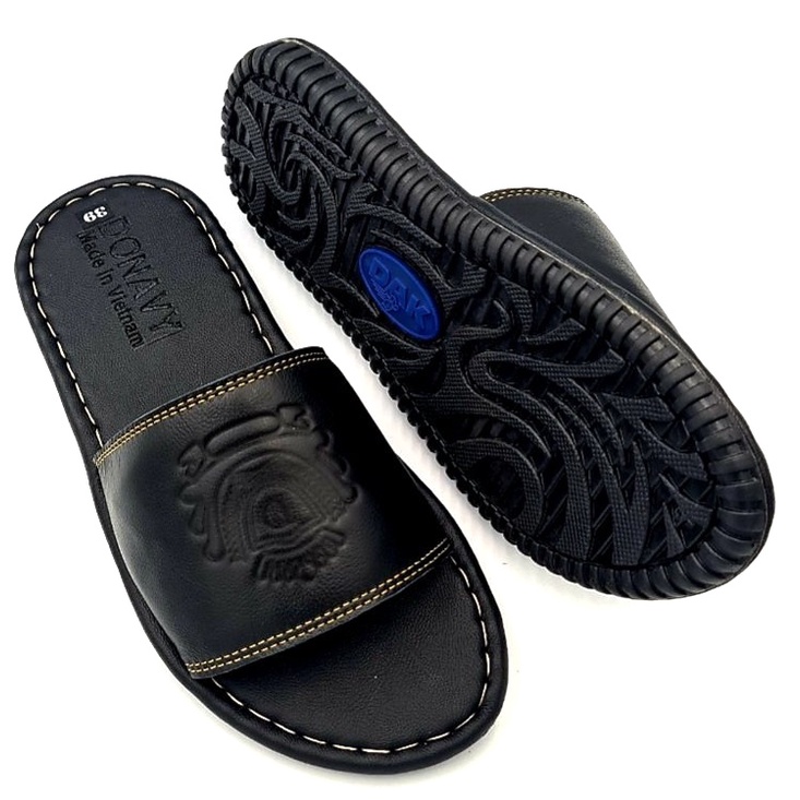 Dép quai ngang da bò Logo Vương Miện-Kinson Shop