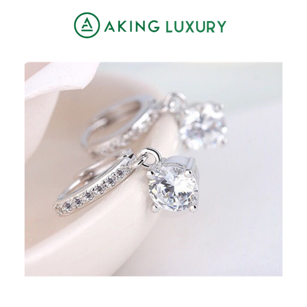 Bông tai AKING LUXURY AK11 cao cấp, Khuyên tai bạc đính đá sang trọng, có nhiều màu đá. Bông tai bạc mới nhất 2021