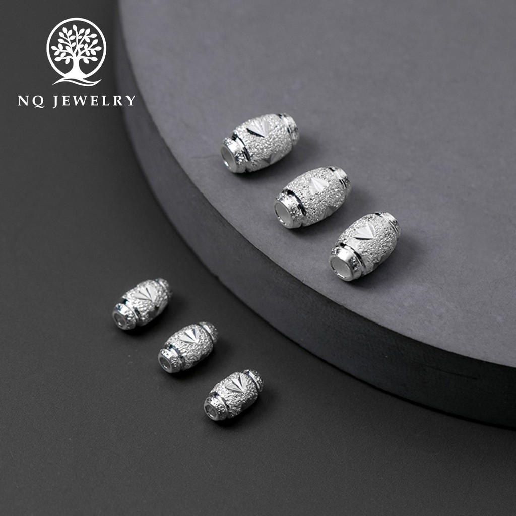 Charm bạc ô liu xỏ ngang (bạc trắng) - NQ Jewelry