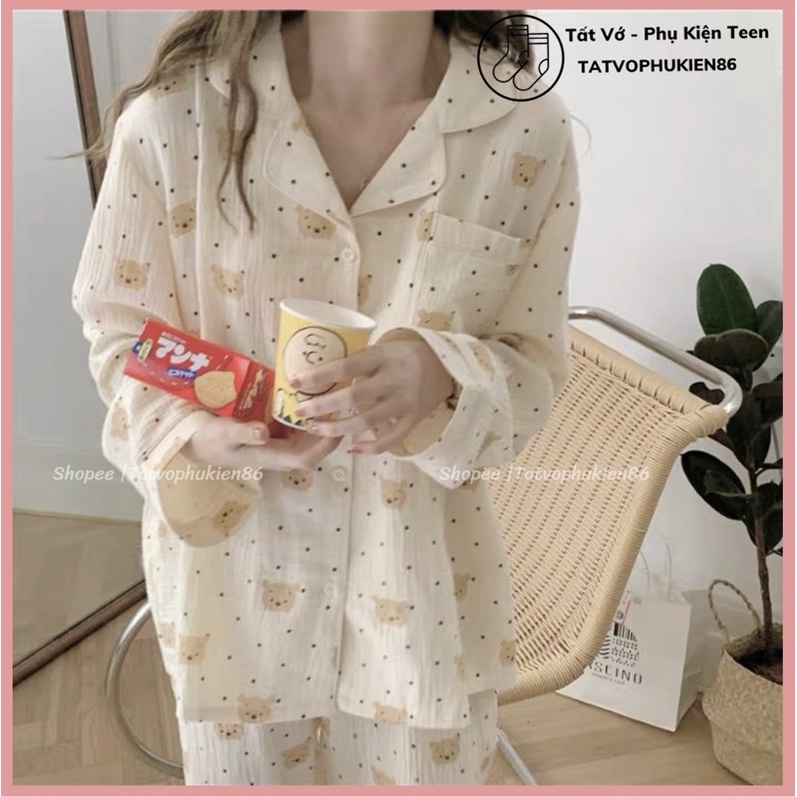 Bộ đồ ngủ nữ FREESHIP Đồ mặc nhà -Bộ ngủ nữ -cotton giấy dài tay mặc nhà cute