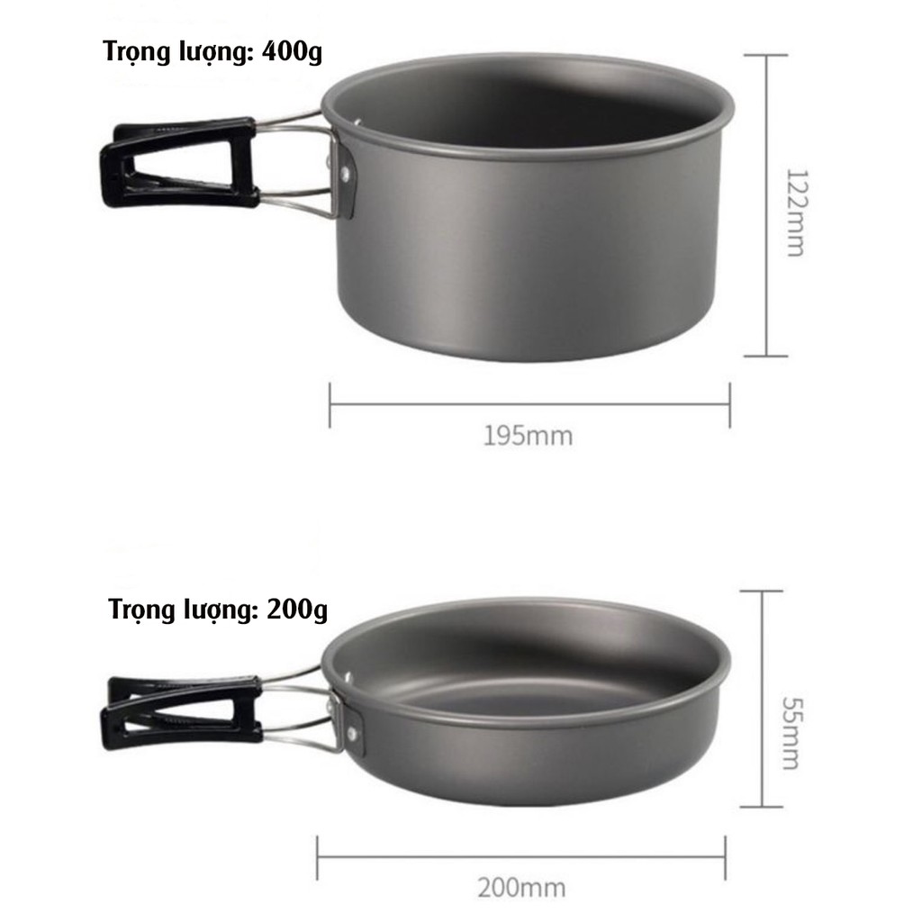 Bộ Nồi Dã Ngoại Cắm Trại Du Lịch 9 Món Dành Cho 2-3 Người Chất Liệu Hợp Kim Nhôm Nhỏ Gọn LV68