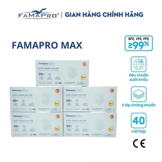 [MAX TRẮNG- COMBO 5- HỘP 40 CÁI] Khẩu trang y tế cao cấp kháng khuẩn 4 lớp Famapro max