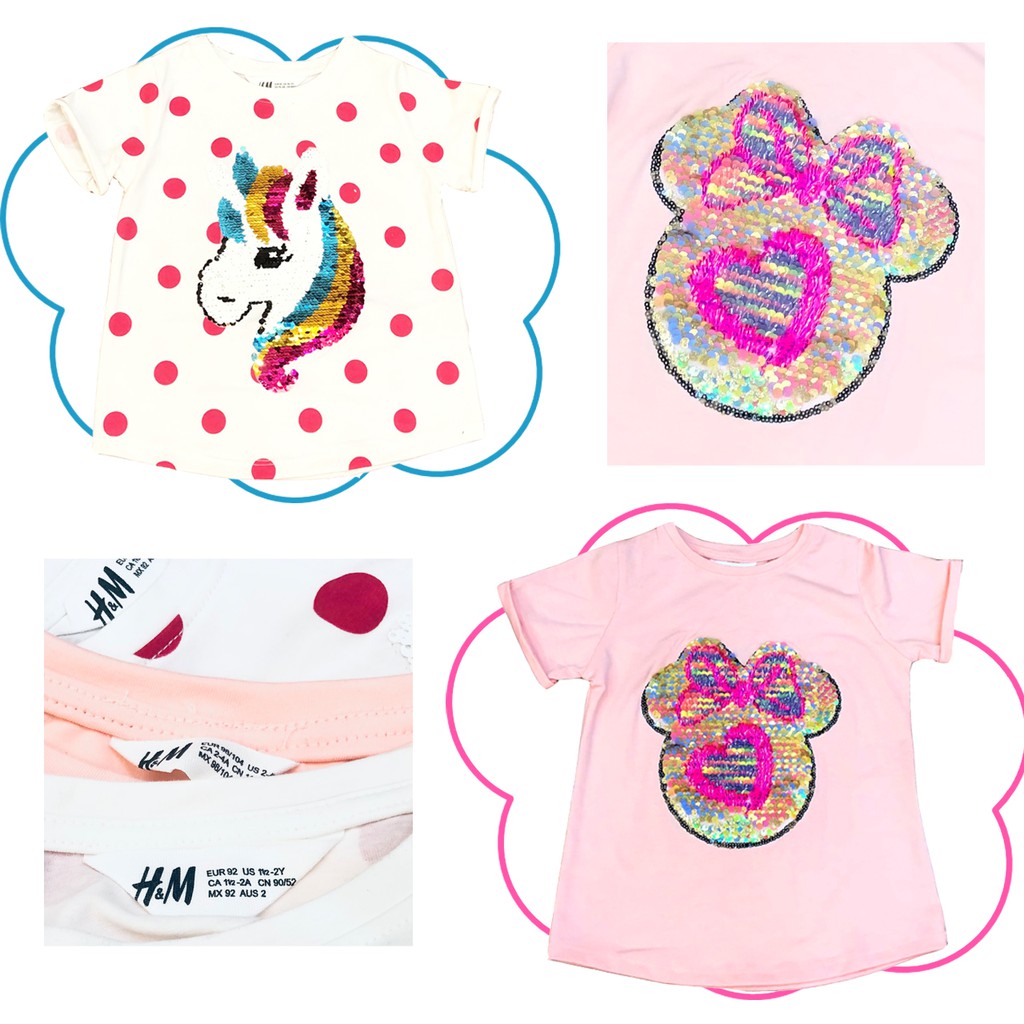 Áo thun bé gái H&M Mickey Minnie hồng, ngựa Pony bi HM đính cườm kim sa lật 2 mặt cực đẹp - Misolkids by huong274