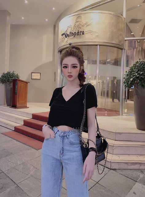 Áo croptop cổ tim chất thun cotton siêu mát siêu đẹp