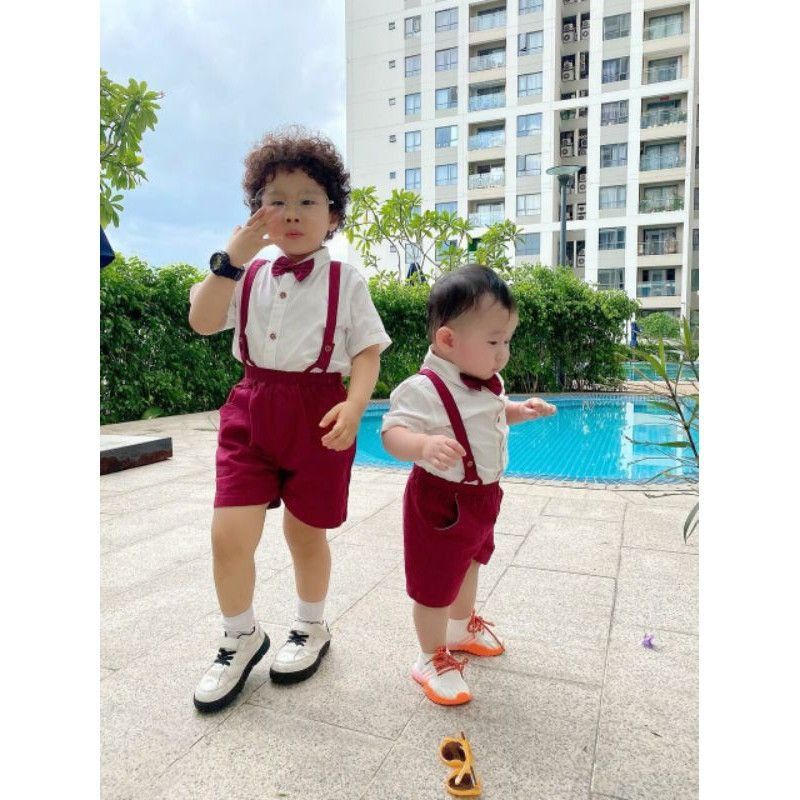 Bộ yếm vest gile bé trai đầy tháng thôi nôi họa tiết sọc 5-15kg