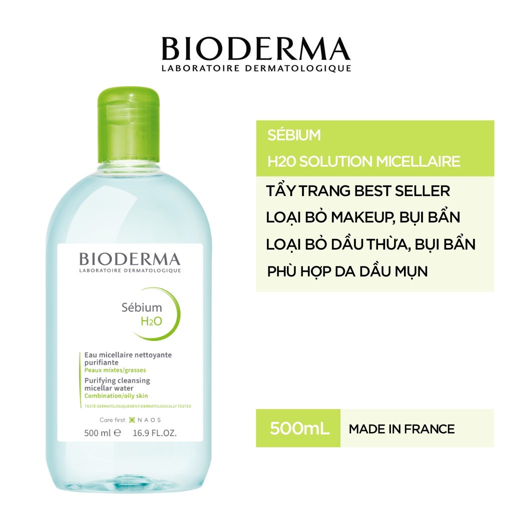 Nước tẩy trang Bioderma 500ml cho da nhạy cảm - Bioderma Sensibio + Sebium H2O 500ml - CHÍNH HÃNG