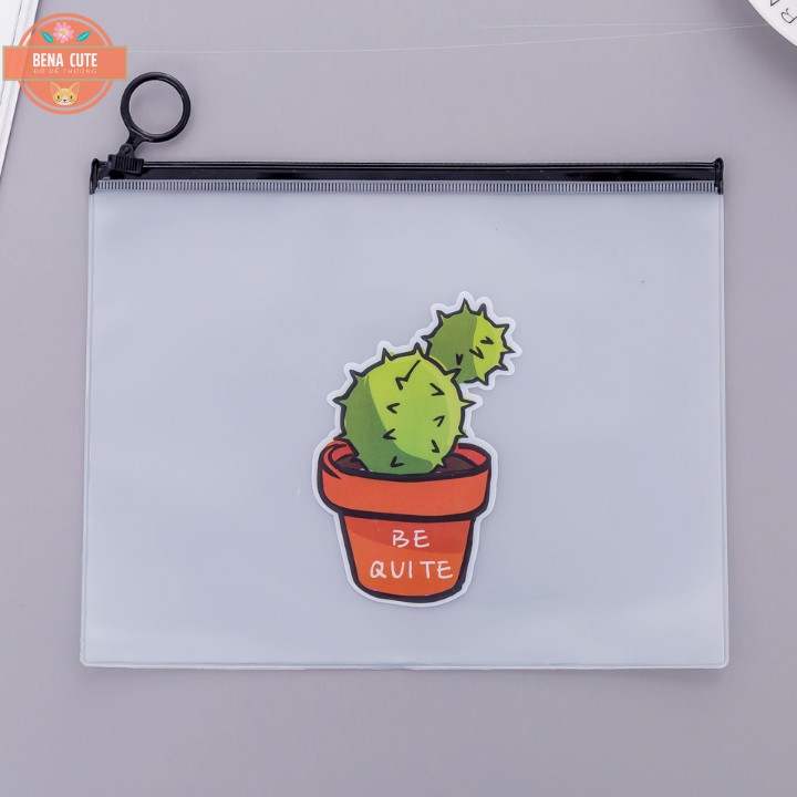 Túi đựng bút A5 chống thấm nước in hình xương rồng khóa zip | BigBuy360 - bigbuy360.vn