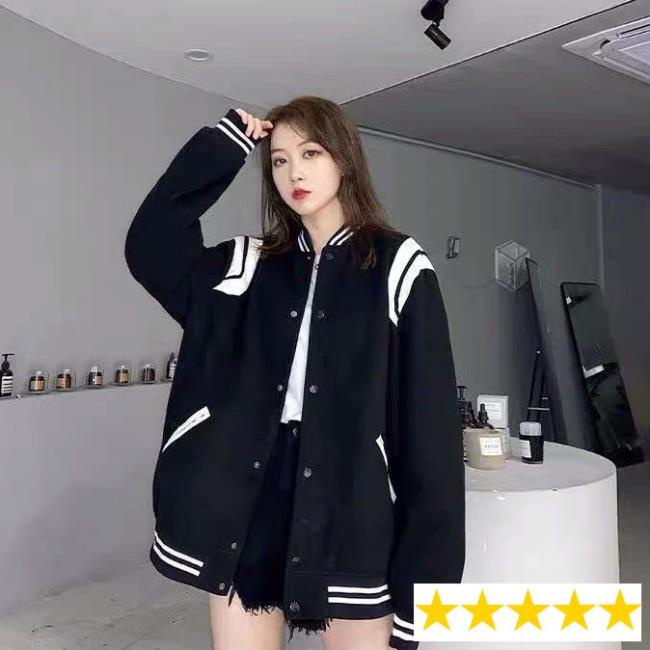Áo khoác bomber Varsity đen phối trắng TEDDY - SHOP streetwear FREESHIP
