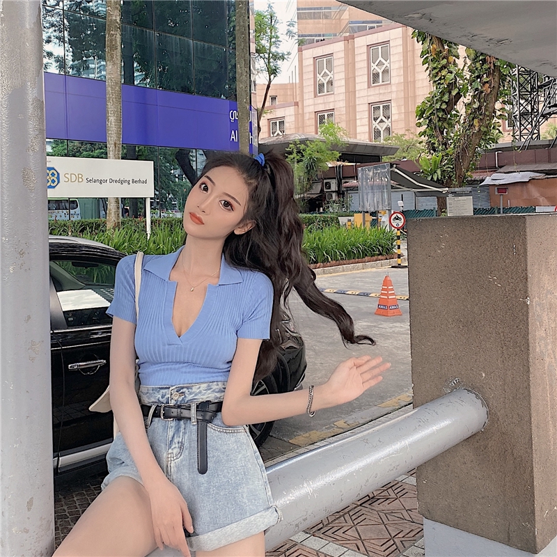 Áo sweater tay ngắn thời trang trẻ trung phong cách Hàn Quốc