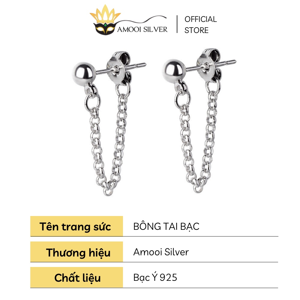 Bông tai bạc S925 móc sau basic - Amooi Silver AB194