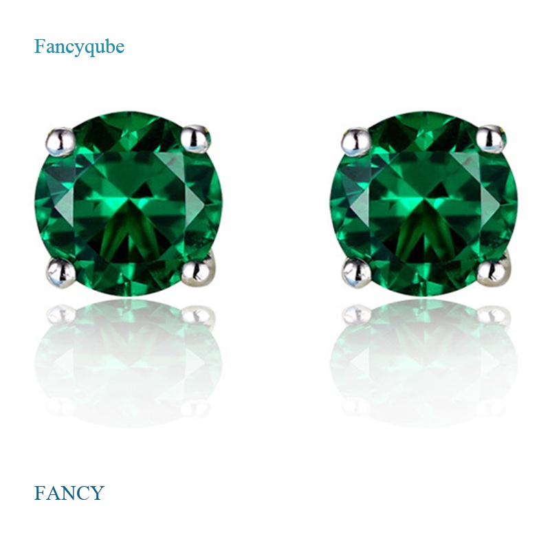 Đôi Khuyên Tai Hình Tròn Bằng Bạc 925 Đính Đá Zircon Xanh Lá Sang Trọng