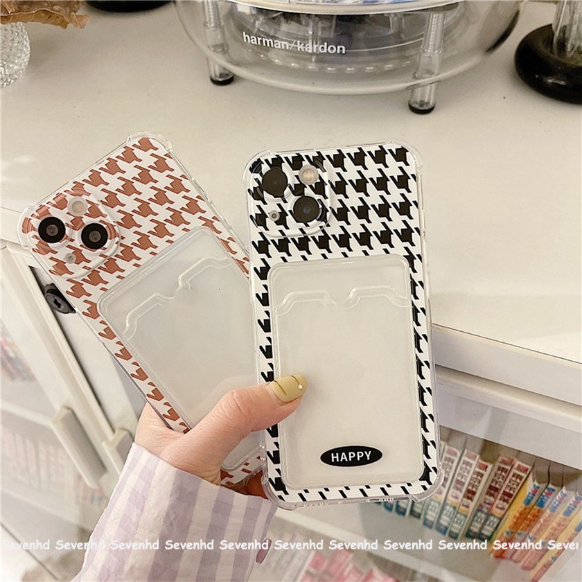 Compatible For iPhone 14 13 12 11 Pro Max X XR Xs Max 8 7 6 6s Plus SE 2020 Transparent Angel Eye Card Holder Phone Case Ins Fashion Thousand Bird Pattern Soft Cover