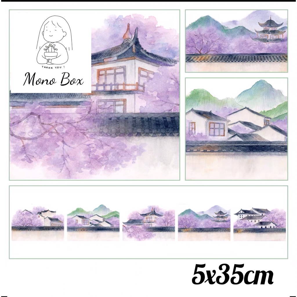 [Chiết] Washi tape 5x35cm, băng keo dính trang trí chủ đề phong cảnh, cảnh vật làm tranh washi Mono_box