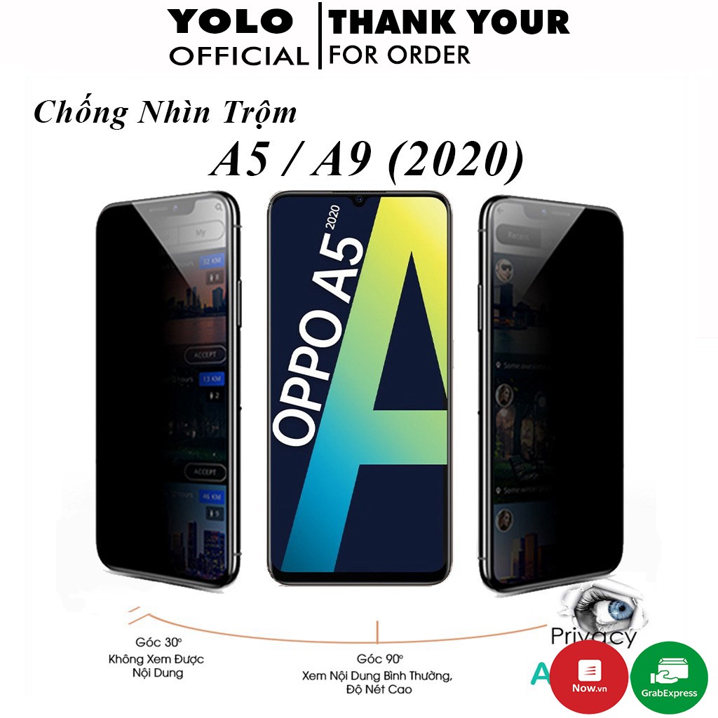 Cường lực oppo A5 2020 A9 2020 Chống Nhìn Trộm Full Màn Hình Tặng Kèm Khăn Lau