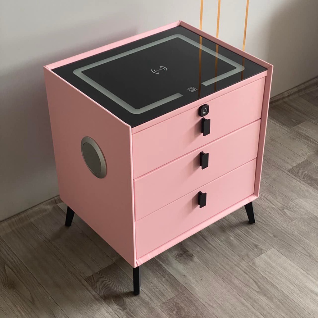 Tủ đầu giường thông minh, Tab đầu giường thông minh có Đèn Led, Sạc không dây, Loa Bluetooth, Khóa vân tay, nhập khẩu