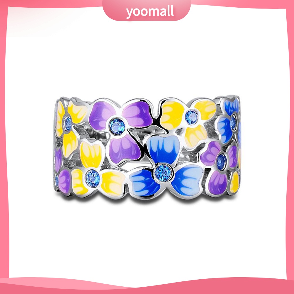 Yomall♡ Nhẫn MặT HìNh Hoa ĐíNh Kim Cương Giả ThờI Trang Cho Nữ