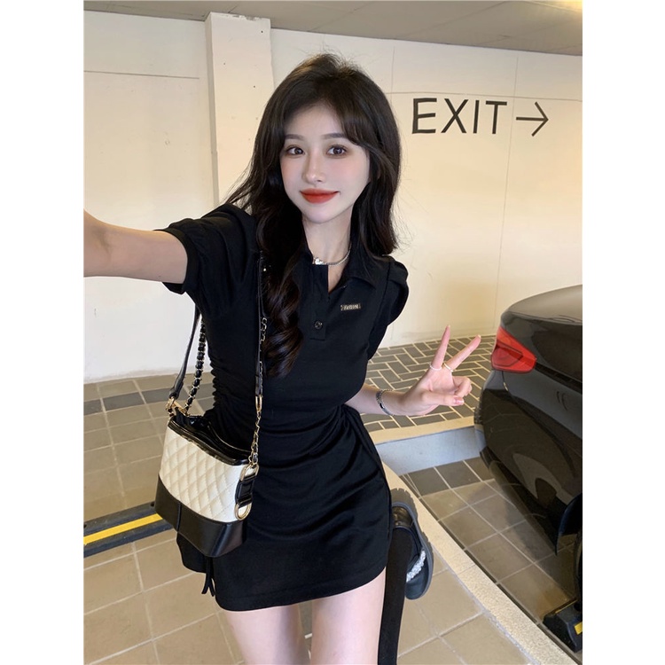 Đầm Chữ A Mini Cổ Polo Eo Cao Dáng Ôm Thời Trang Hàn Quốc Cho Nữ